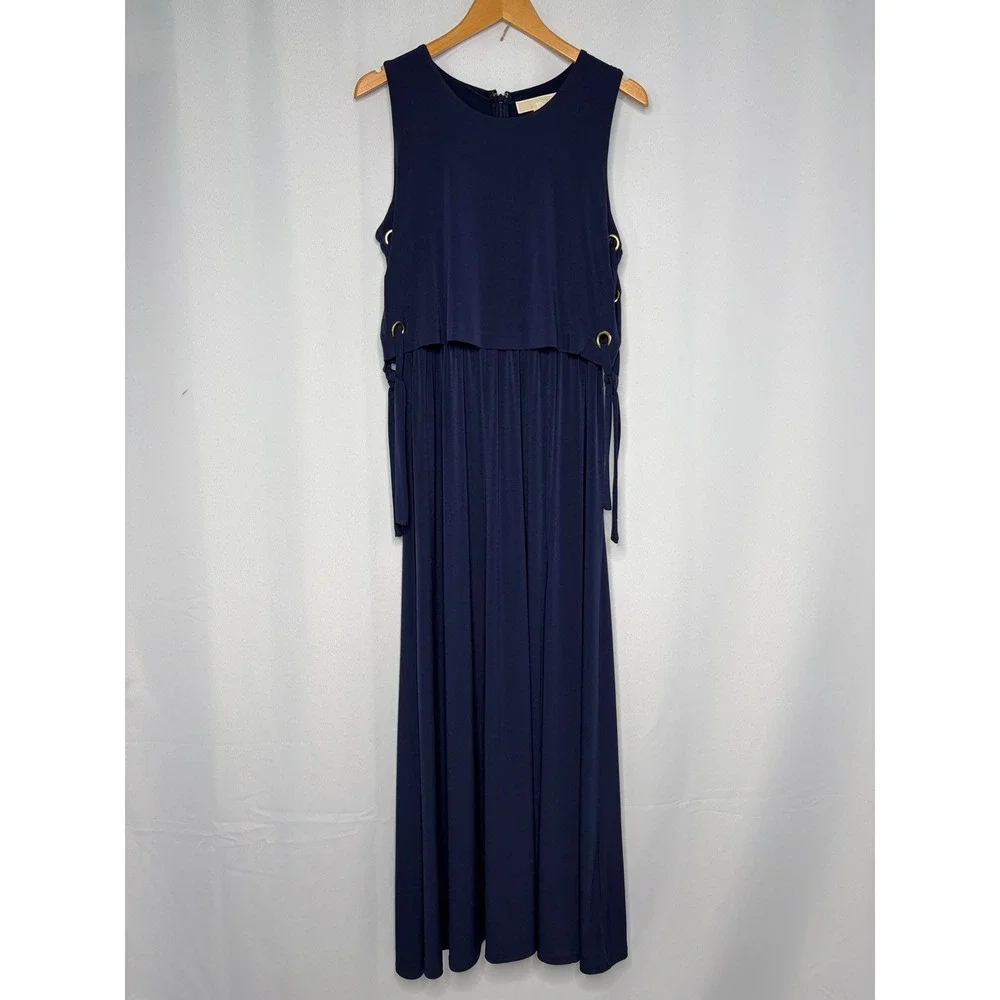 Michael Kors Women True Navy Grommet Side Lace-Up Maxi Dress L MS879M03G
